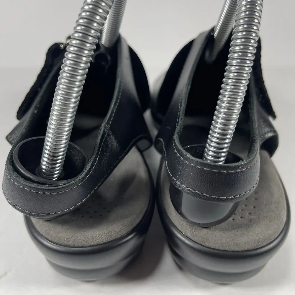 SAS Duo Women’s Black Leather Comfort Sandals Triple Strap Slides Size 8.5